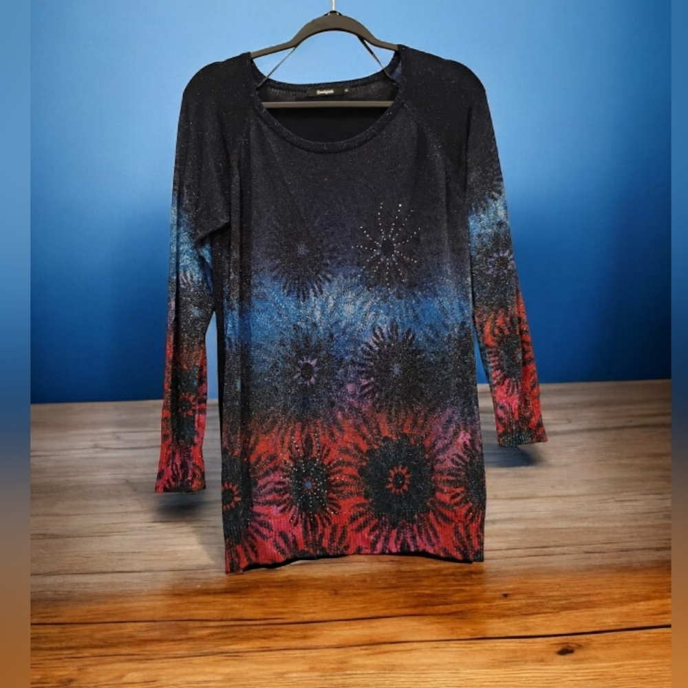 ✨Desigual Blue & Silver Long Sleeve Top